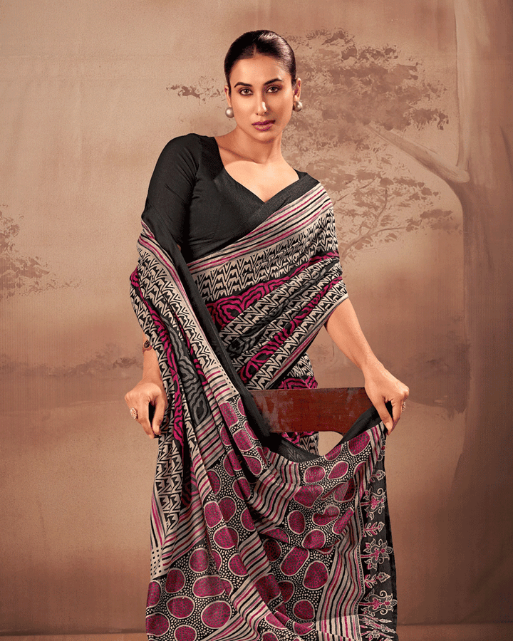 Designer Black Color Geometric Printed Saree