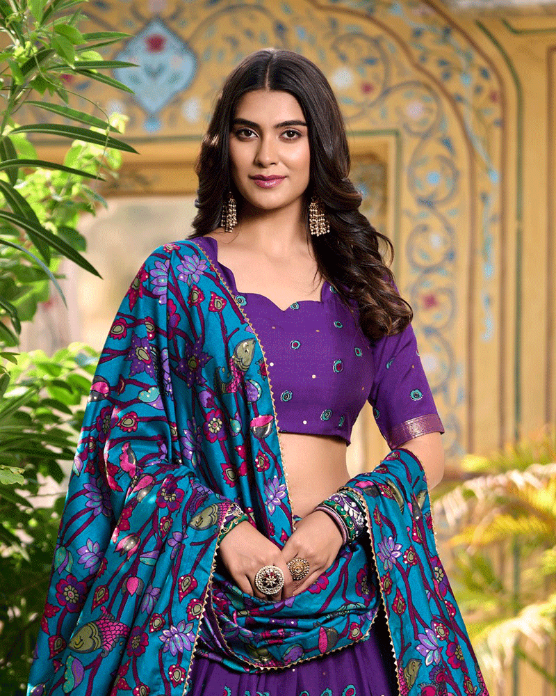Purple Color Tasar Silk Printed Lehenga Choli