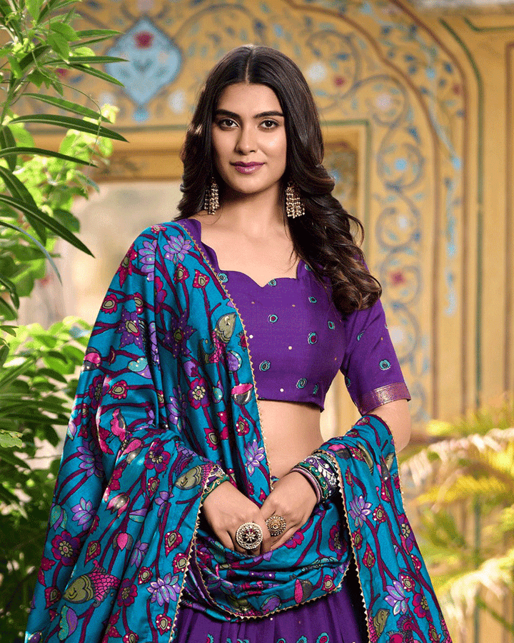 Purple Color Tasar Silk Printed Lehenga Choli