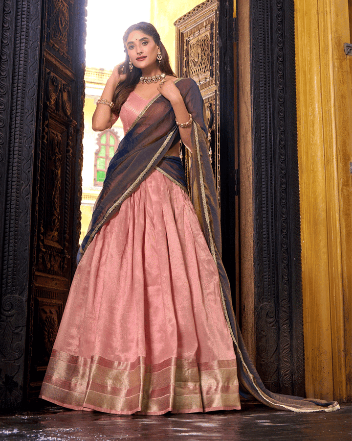 Graceful Light Pink Color Dupion Silk Half Saree