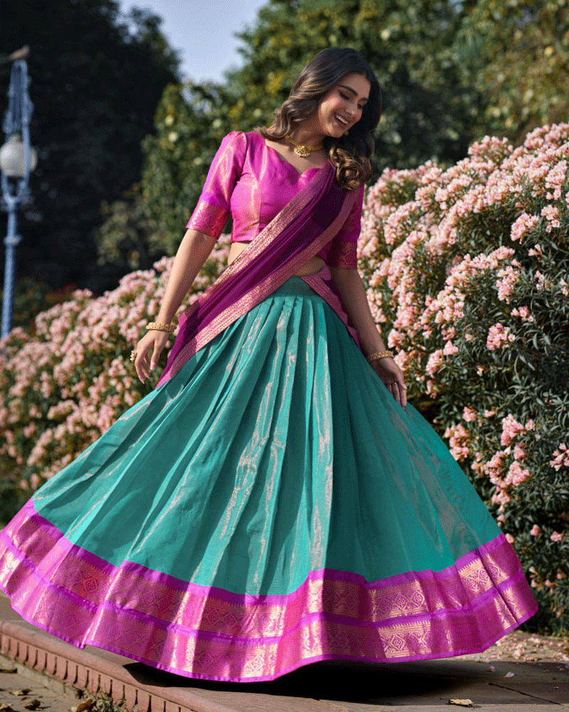 Designer Sky Blue Kanchipuram Half Saree