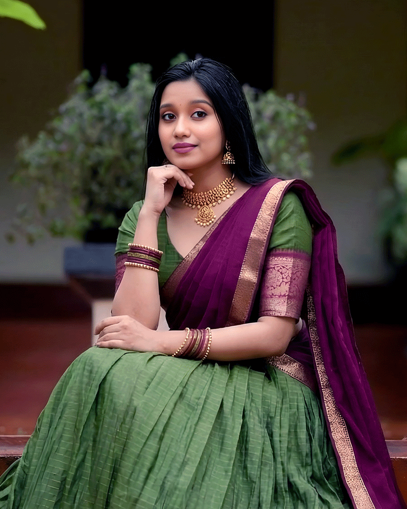 Designer Mehendi Color Dola Silk Half Saree