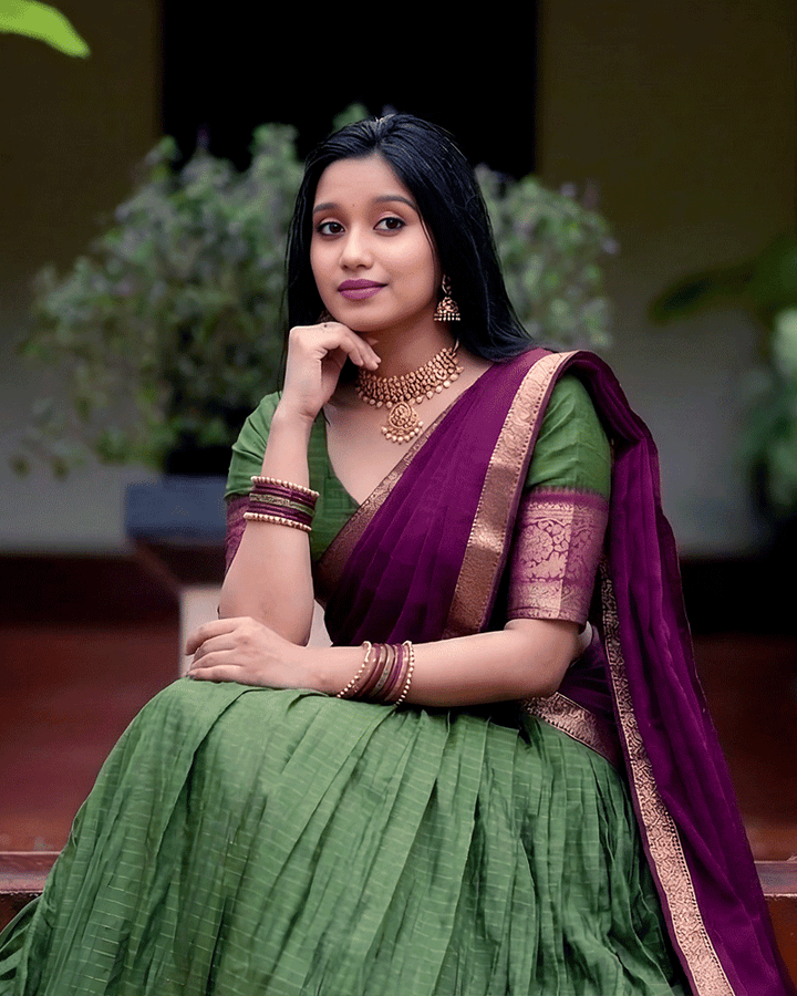 Designer Mehendi Color Dola Silk Half Saree