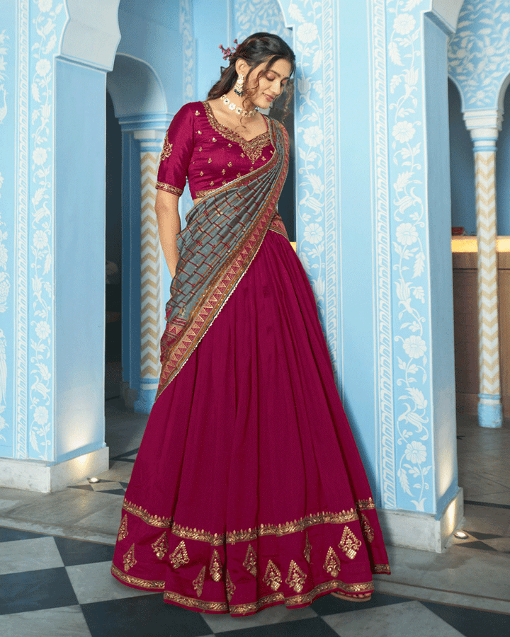 Rani Pink Designer Embroidered Silk Lehenga Choli