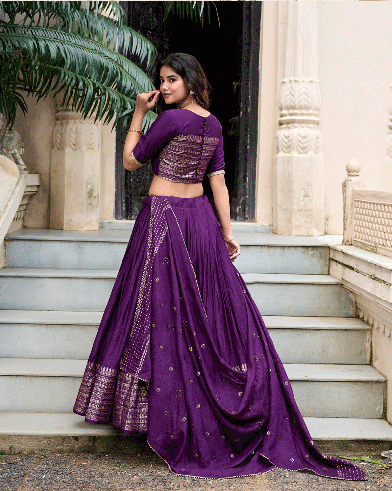 Royal Deep Purple Color Pure Chanderi Lehenga Choli