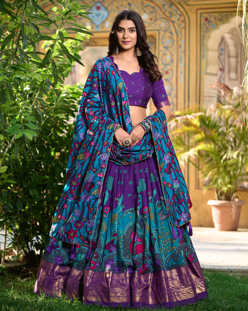 Purple Color Tasar Silk Printed Lehenga Choli