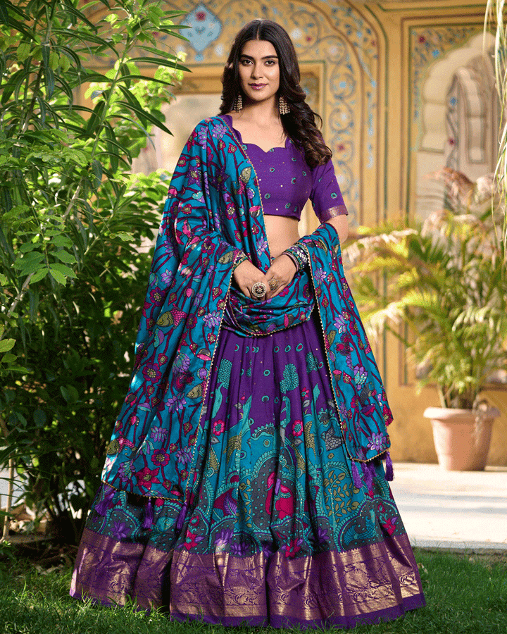 Purple Color Tasar Silk Printed Lehenga Choli