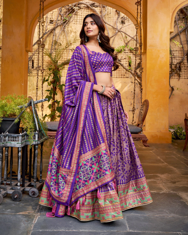 Purple Color Sparkle Printed Silk Lehenga Choli