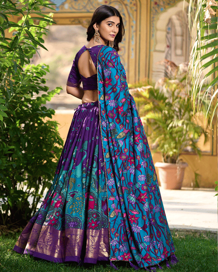 Purple Color Tasar Silk Printed Lehenga Choli