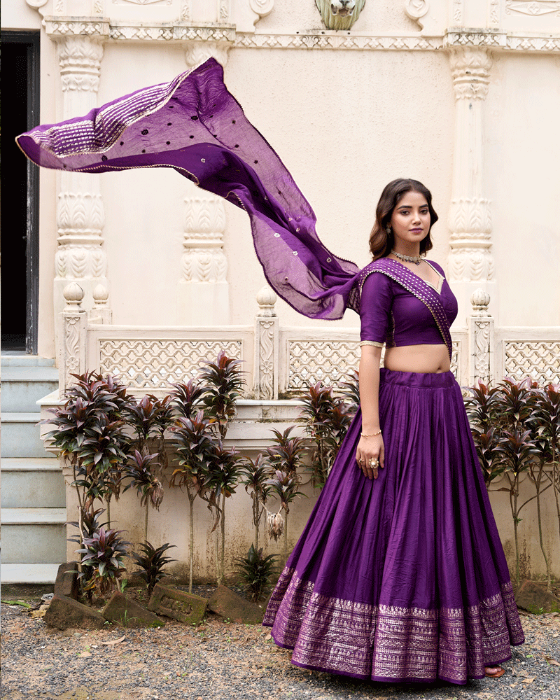 Royal Deep Purple Color Pure Chanderi Lehenga Choli