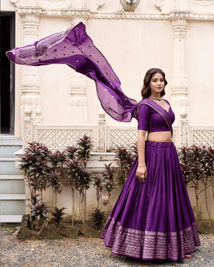 Royal Deep Purple Color Pure Chanderi Lehenga Choli