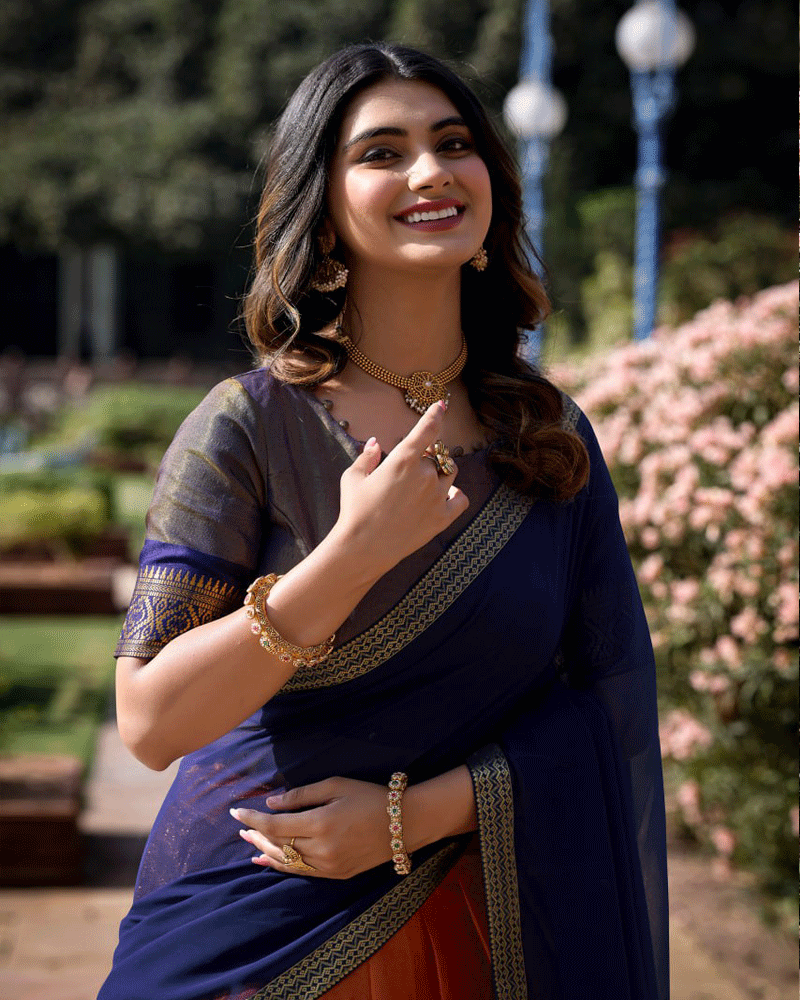 Designer Orange Kanchipuram Half Saree