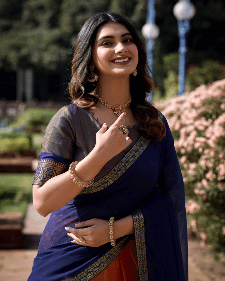 Designer Orange Kanchipuram Half Saree