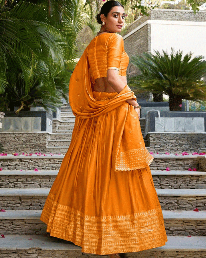 Festive Orange Color Pure Chanderi Lehenga Choli