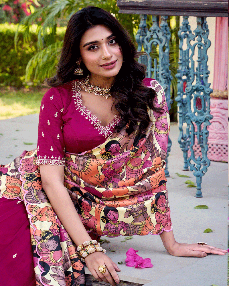 Pink Vichitra Silk Embroidered Lehenga Choli Set