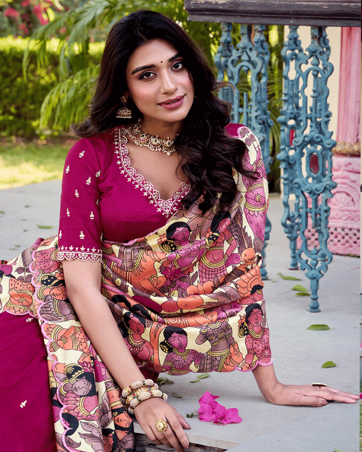 Pink Vichitra Silk Embroidered Lehenga Choli Set