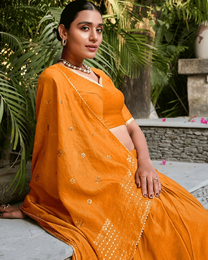 Festive Orange Color Pure Chanderi Lehenga Choli