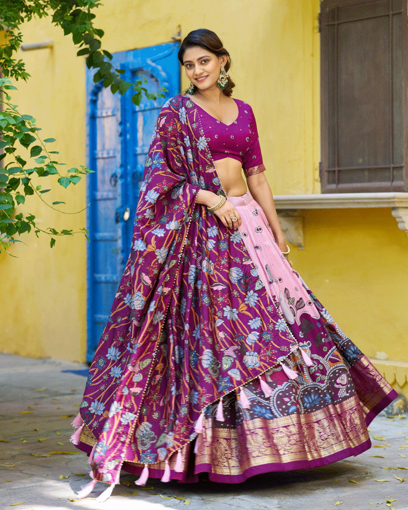 Light Pink Color Tasar Silk Printed Lehenga Choli