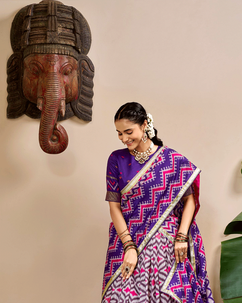 Elegant Purple Color Tasar Silk Printed Lehenga Choli