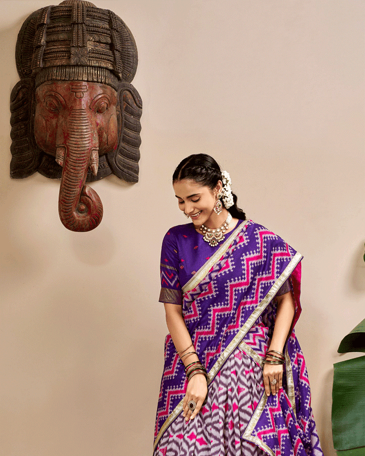 Elegant Purple Color Tasar Silk Printed Lehenga Choli