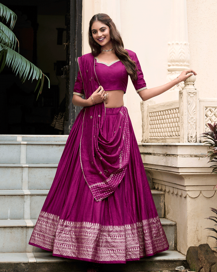 Elegant Wine Color Pure Chanderi Lehenga Choli