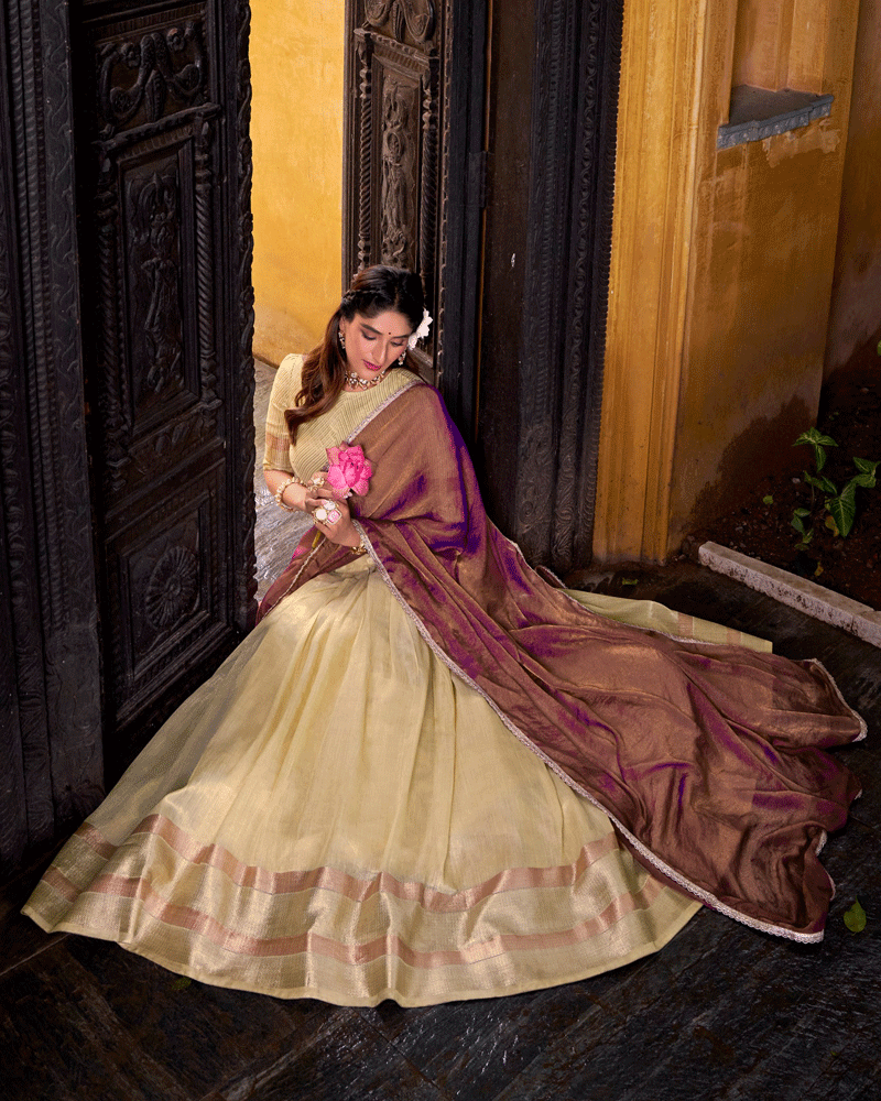 Graceful Yellow Color Dupion Silk Half Saree
