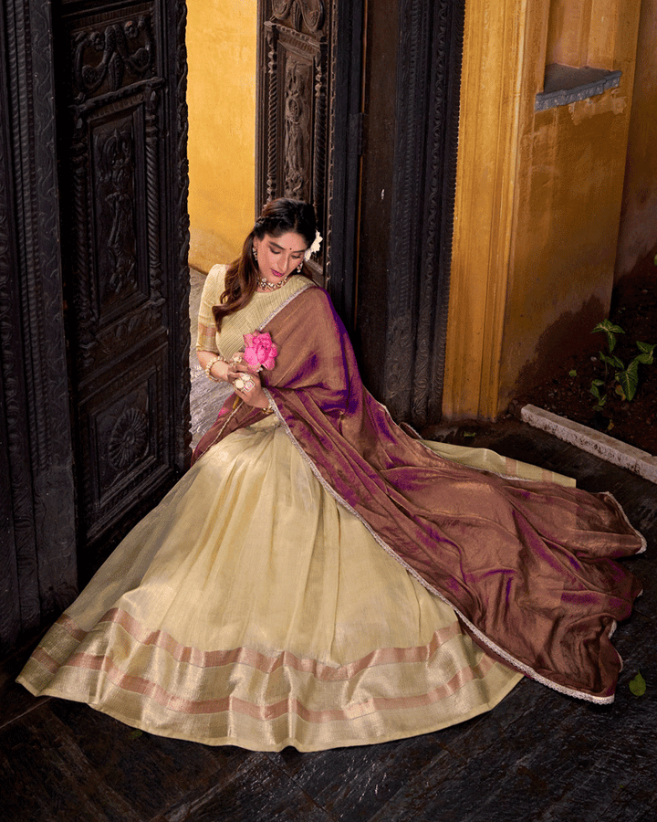 Graceful Yellow Color Dupion Silk Half Saree
