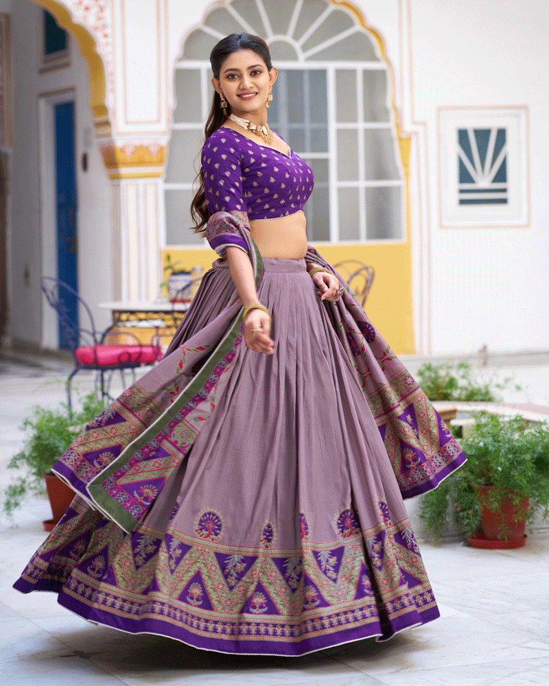 Designer Purple Color Tasar Silk Printed Lehenga Choli