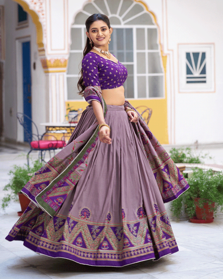 Designer Purple Color Tasar Silk Printed Lehenga Choli