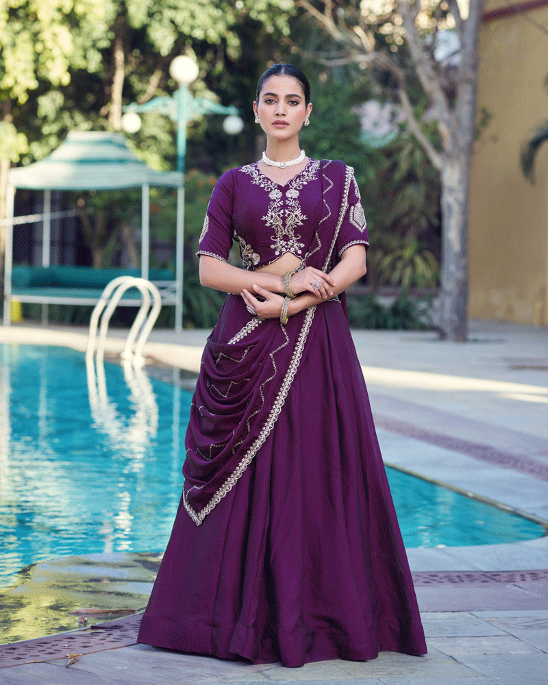 Embellished Purple Color Rangoli Crush Lehenga Choli