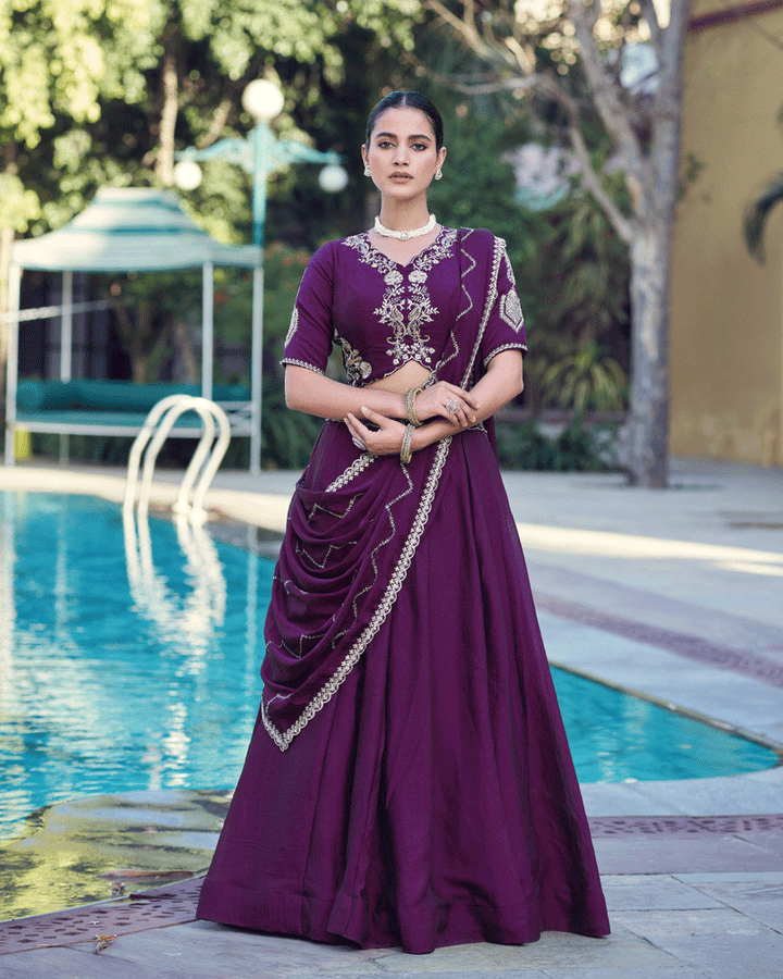 Embellished Purple Color Rangoli Crush Lehenga Choli