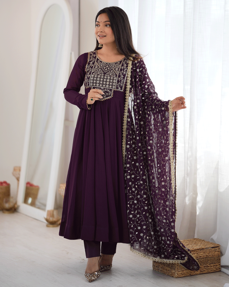 Wine Purple Color Georgette Embroidered Anarkali Suit
