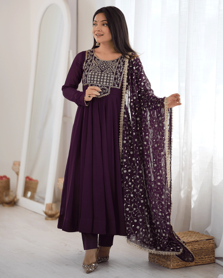 Wine Purple Color Georgette Embroidered Anarkali Suit
