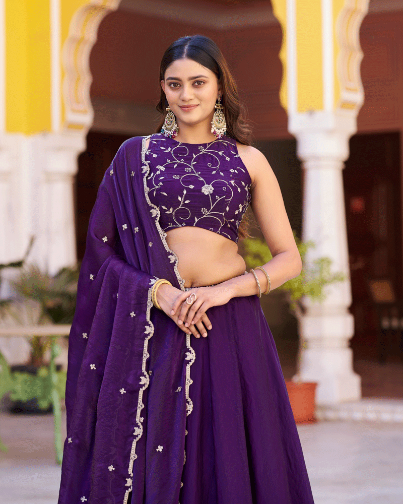 Purple Color Embroidered Embellished Lehenga Choli