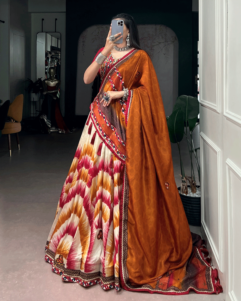 Traditional Red Multi Color Printed Navratri Lehenga Set