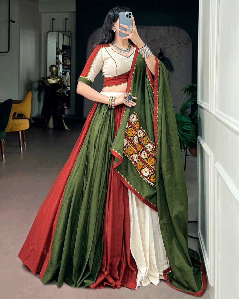 Traditional Olive Green Multicolor Navratri Lehenga Choli