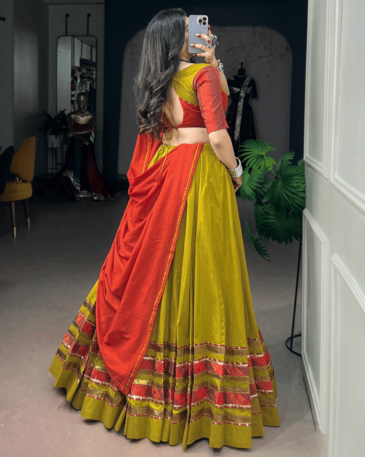 Mustard Yellow And Red Color Traditional Lehenga Choli Set