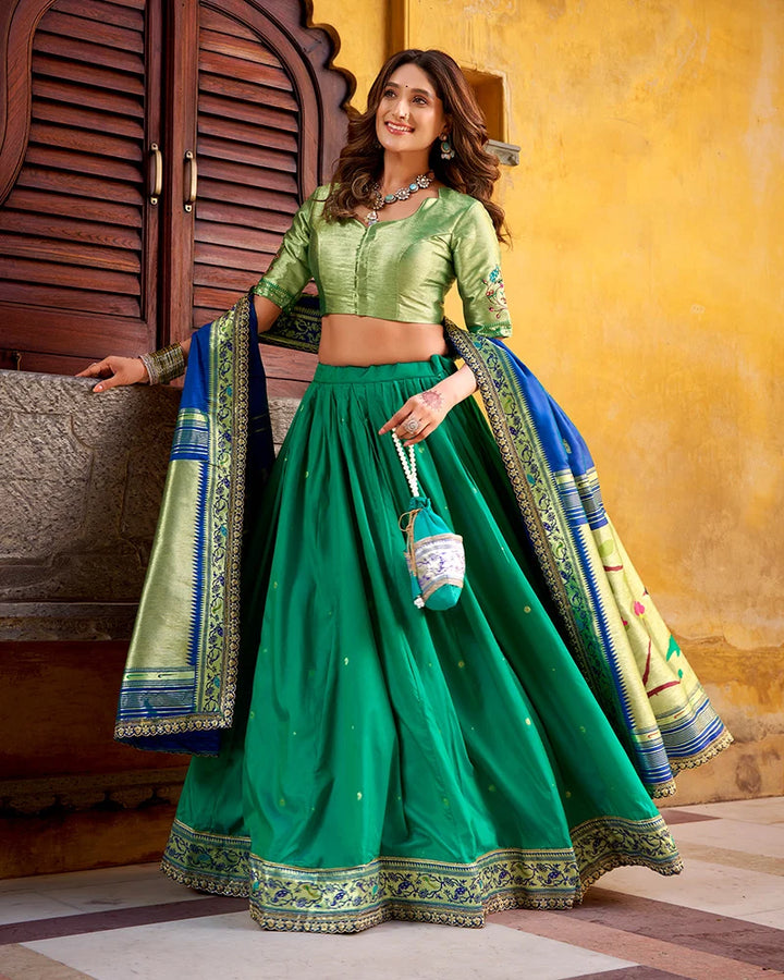 Designer Teal Green Soft Paithani Silk Lehenga Choli