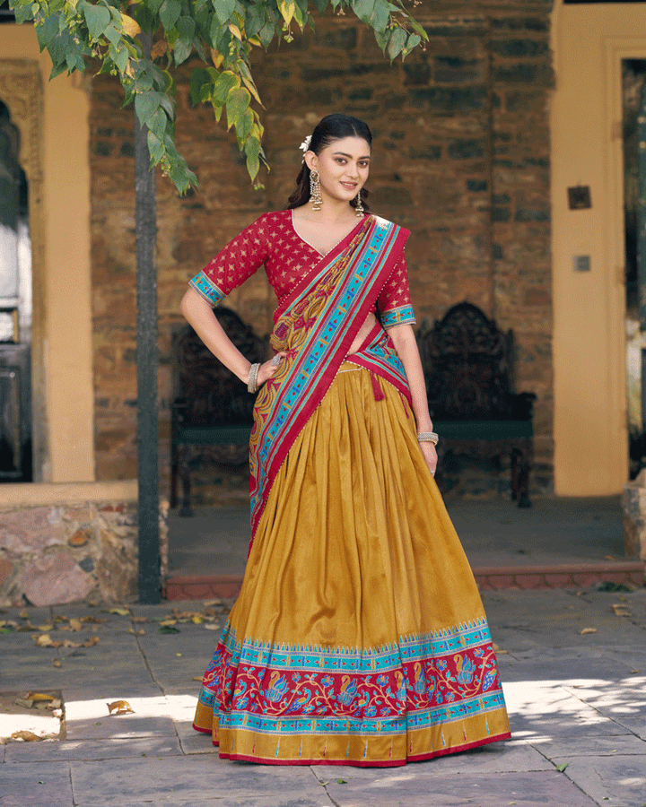 Elegant Mustard Color Printed Traditional Lehenga Choli Set