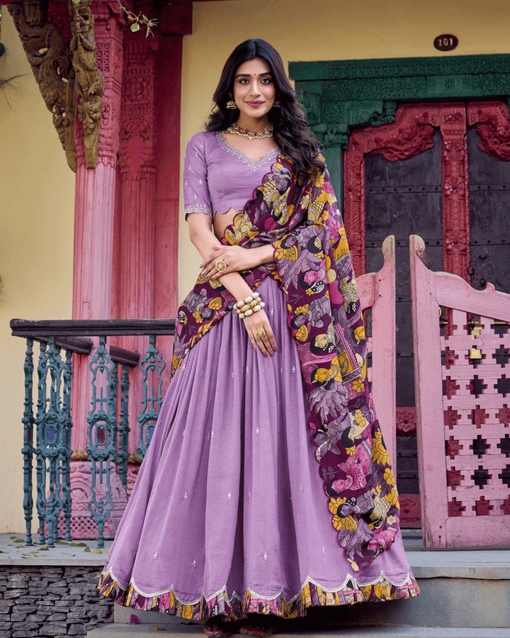 Royal Lavender Vichitra Silk Embroidered Lehenga Choli Set