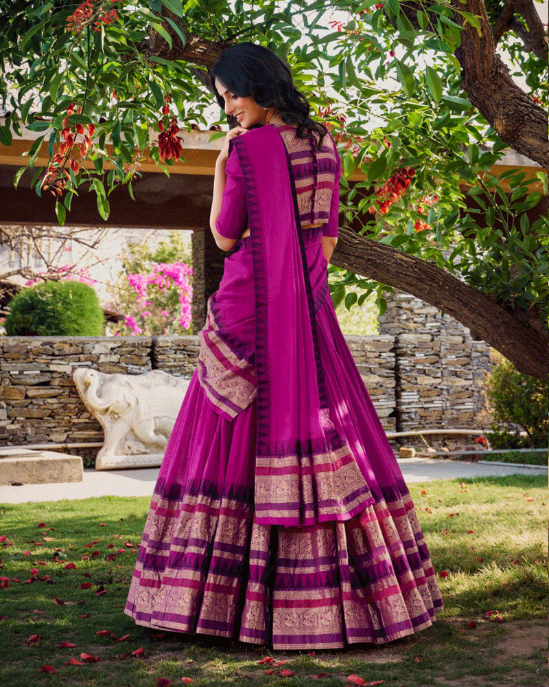Traditional Pink Color Pure Chanderi Lehenga Choli