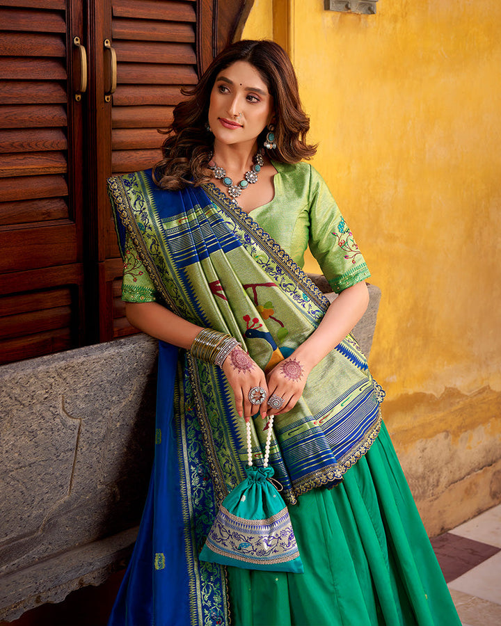Designer Teal Green Soft Paithani Silk Lehenga Choli