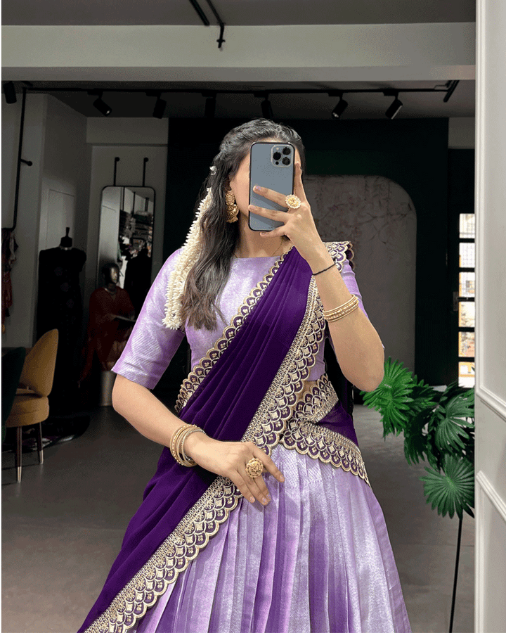 Royal Purple Color Jacquard Silk Half Saree