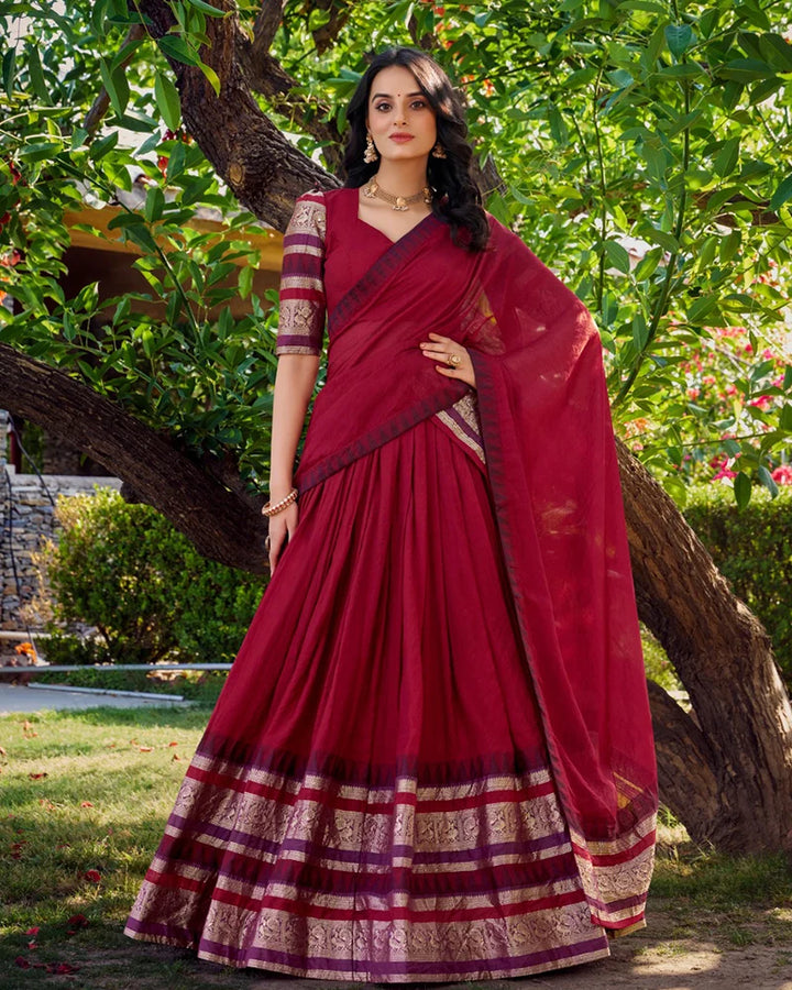 Traditional Red Color Pure Chanderi Lehenga Choli