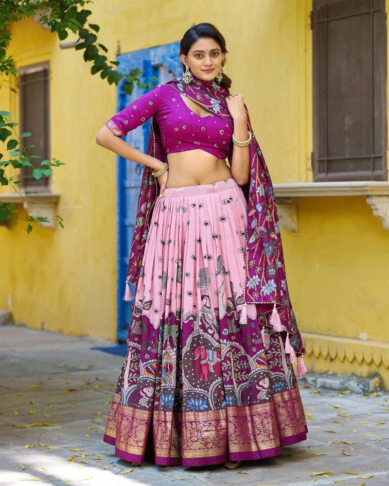 Light Pink Color Tasar Silk Printed Lehenga Choli