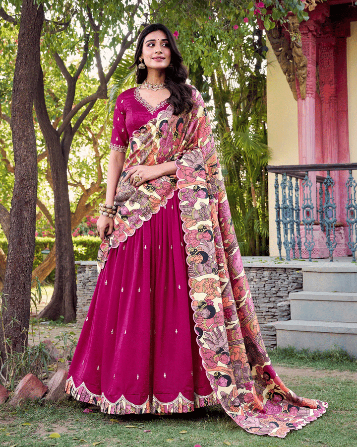 Pink Vichitra Silk Embroidered Lehenga Choli Set