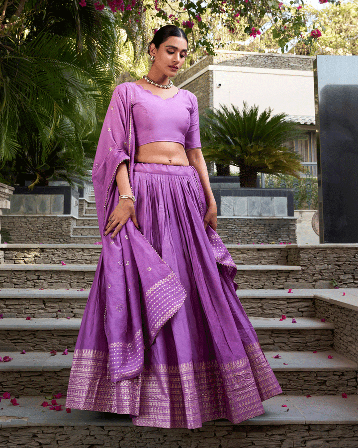 Elegant Luvender Color Pure Chanderi Lehenga Choli