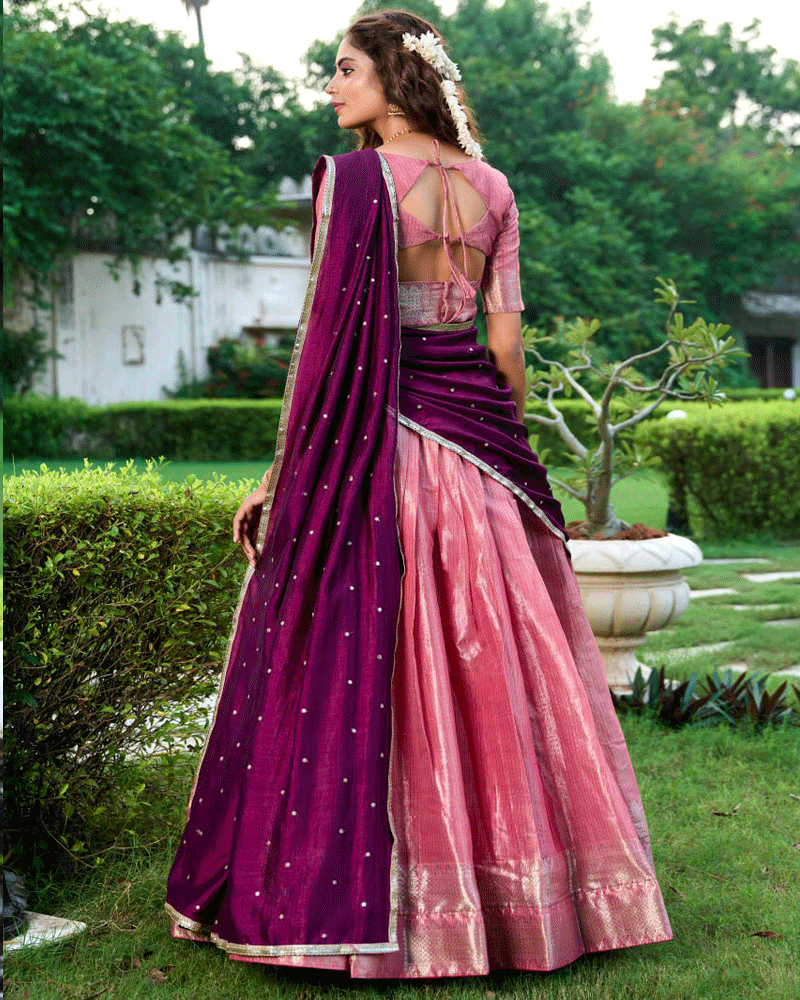 Beautiful Salmon Pink Kanchipuram Half Saree