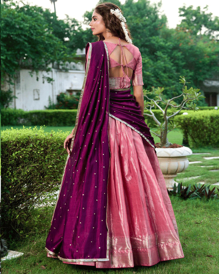 Beautiful Salmon Pink Kanchipuram Half Saree
