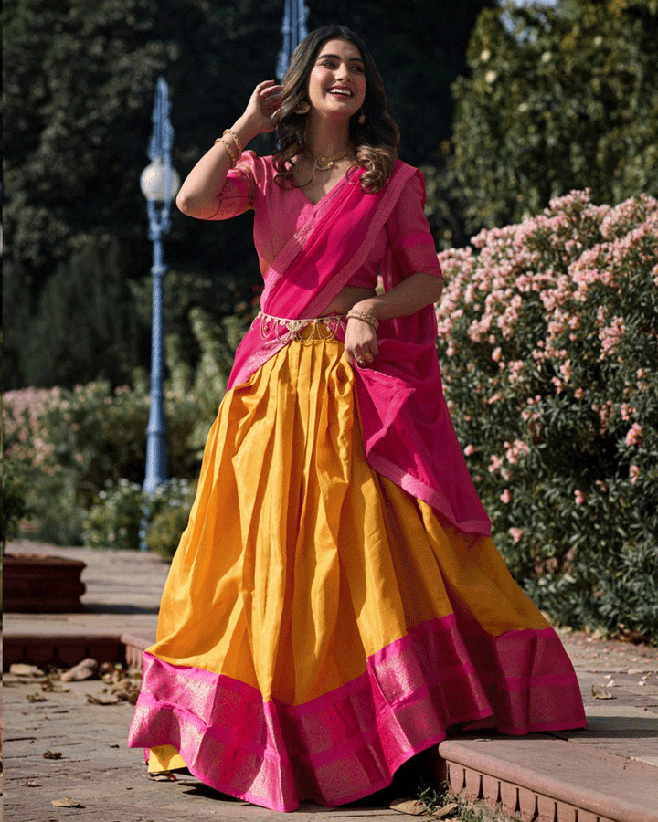 Designer Mustard Kanchipuram Half Saree